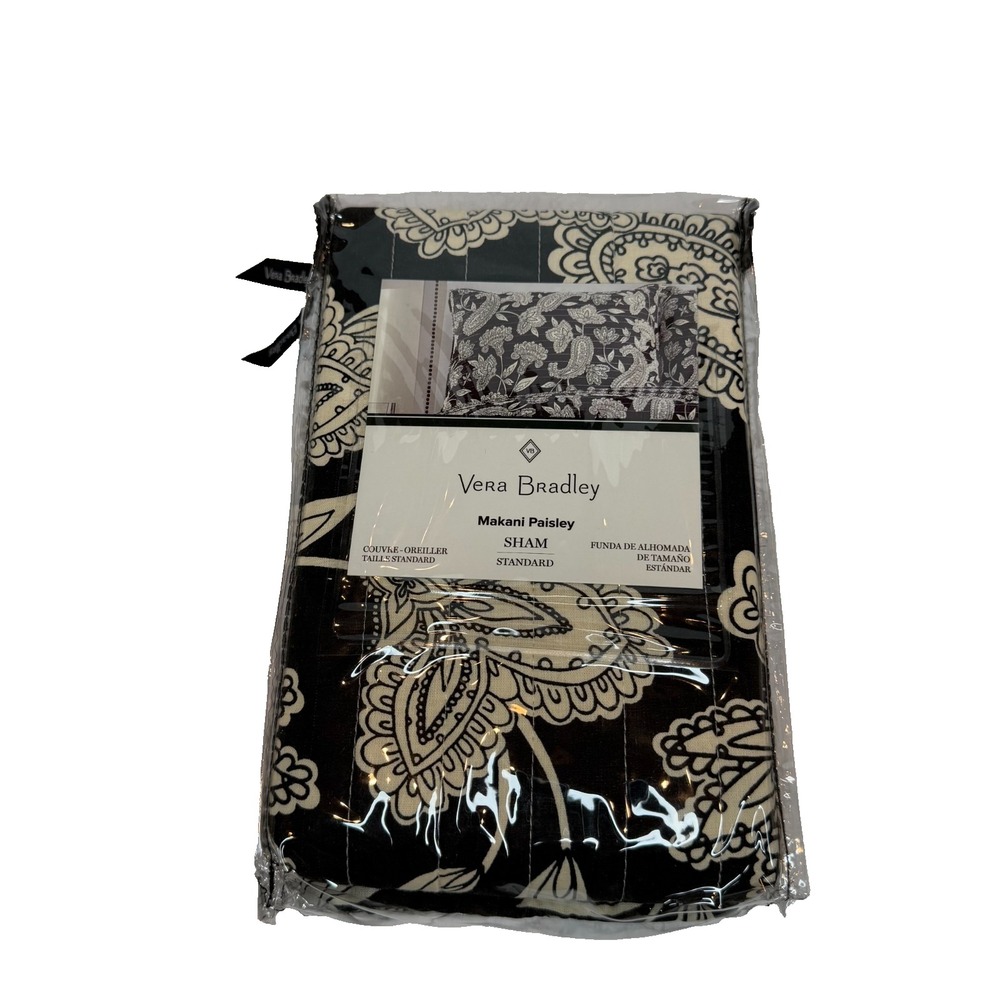NWT Vera Bradley Standard Pillow Sham Cotton Makani Paisley Flower Black Cream